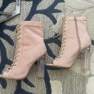 Pink and Gold Suede Booties